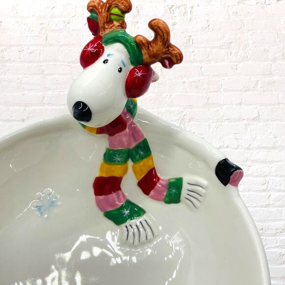 Fitz and Floyd Snowflake and Jake Candy Dish Bowl Christmas Reindeer Serving - Picture 2 of 16